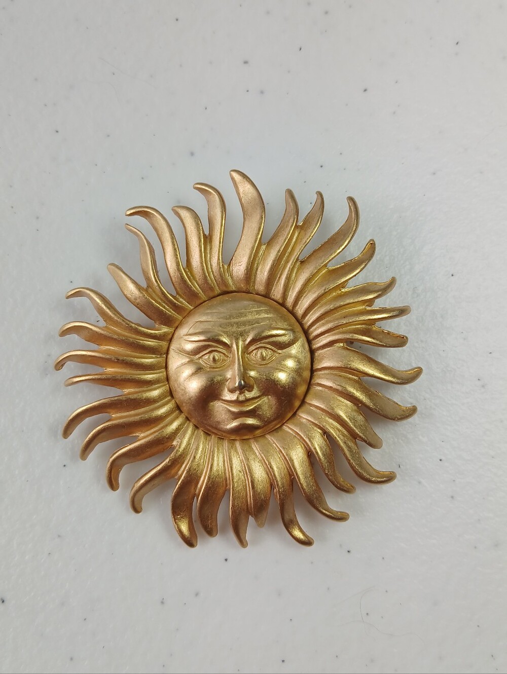 Vintage Huge Matte Gold Tone Monet Celestial Sun Brooch